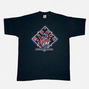 Vintage 90s red hog pig biker design short sleeve skate motorcycle shirt